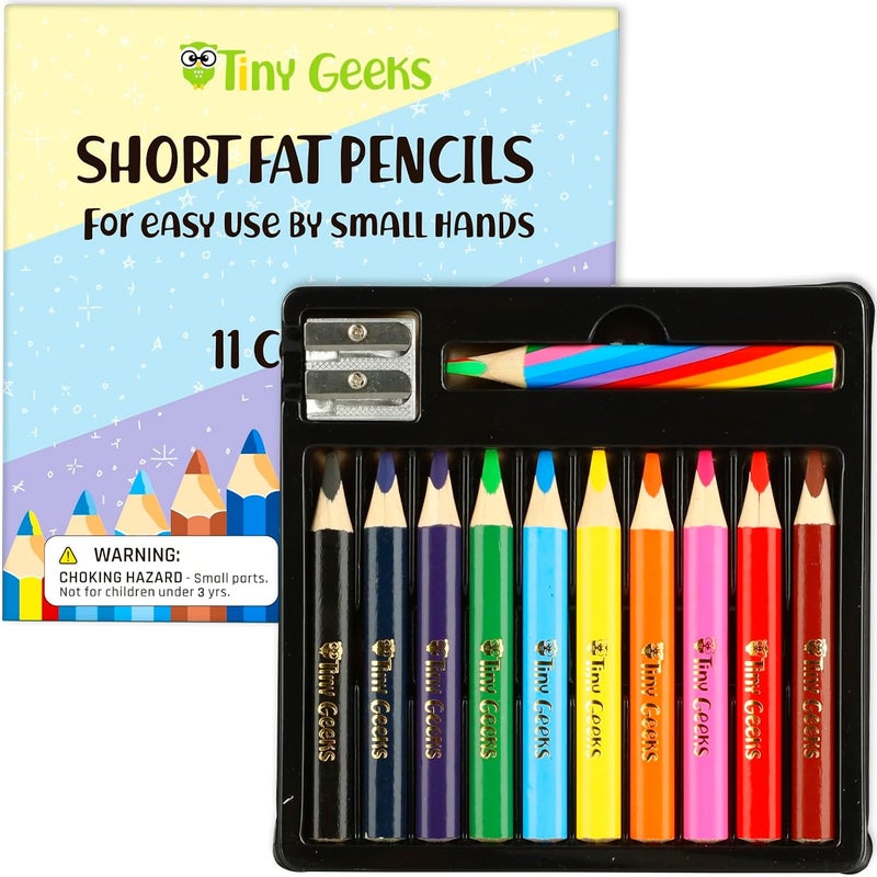 TinyGeeks Jumbo Color Pencils Set For Kids - Short Fat Triangle Pencils for Kids Ages 3-7 - For Preschoolers, Kindergarten, Toddlers, Beginners - Triangular Shape With Sharpeners - Image 1